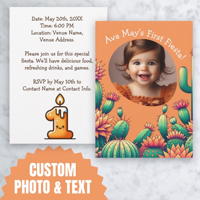 First Fiesta Cactus Birthday Custom Photo Invitation (First Fiesta Cactus Birthday Custom Photo Invitation)