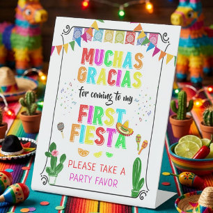 First Fiesta Colourful Mexican 1st Birthday Favour Pedestal Sign