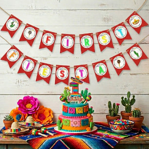 First Fiesta Colourful Mexican 1st Birthday Party Bunting Flags