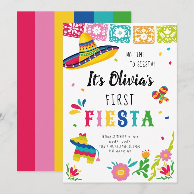 First Fiesta, No time to siesta birthday Invitation (Front/Back)