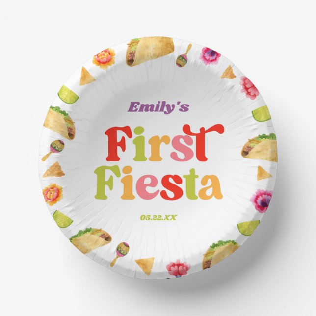 First Fiesta Taco 1st Birthday Party Paper Plate (Front)