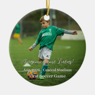 First Game Sport Christmas Family Photo Ceramic Ornament