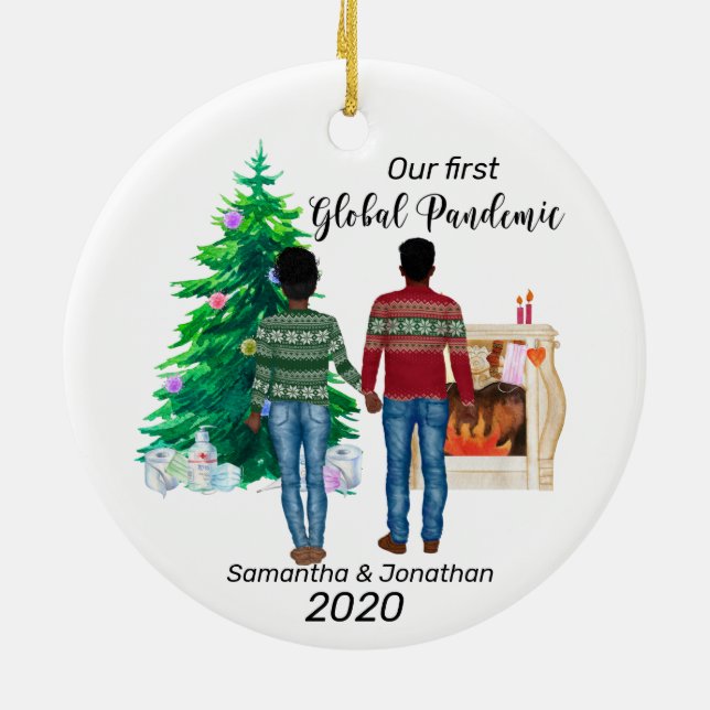 First Global Pandemic 2020  Couple African America Ceramic Ornament (Back)
