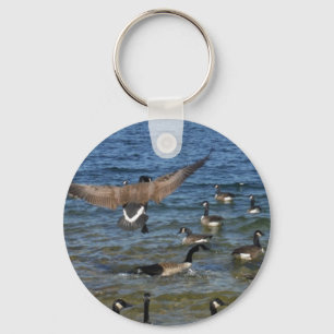 First goose to fly, geese on Lake Arrowhead Keychain