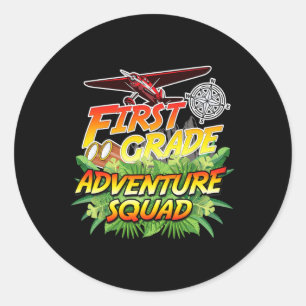 First Grade Adventure Squad - Safari Theme Teacher Classic Round Sticker