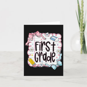 First Grade Back To School Coquette Bow For Girls Card