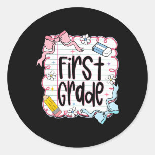 First Grade Back To School Coquette Bow For Girls  Classic Round Sticker