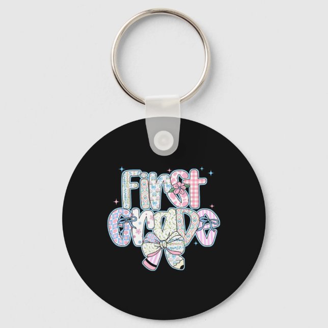 First Grade Back To School Coquette Preppy Pencil  Keychain (Front)