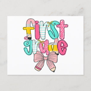 First Grade Coquette Bow Back To School First Day  Enclosure Card