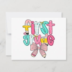 First Grade Coquette Bow Back To School First Day Holiday Card