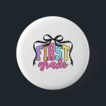 First Grade Coquette Bow Back To School Funny Teac 2 Inch Round Button<br><div class="desc">First Grade Coquette Bow Back To School Funny Teachers Kids</div>
