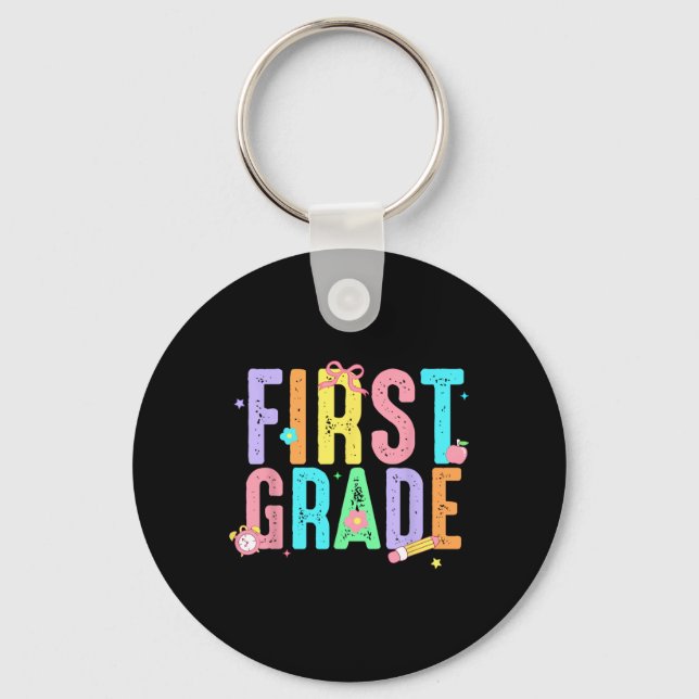 First Grade Coquette Bow Pencil First Day Back To  Keychain (Front)