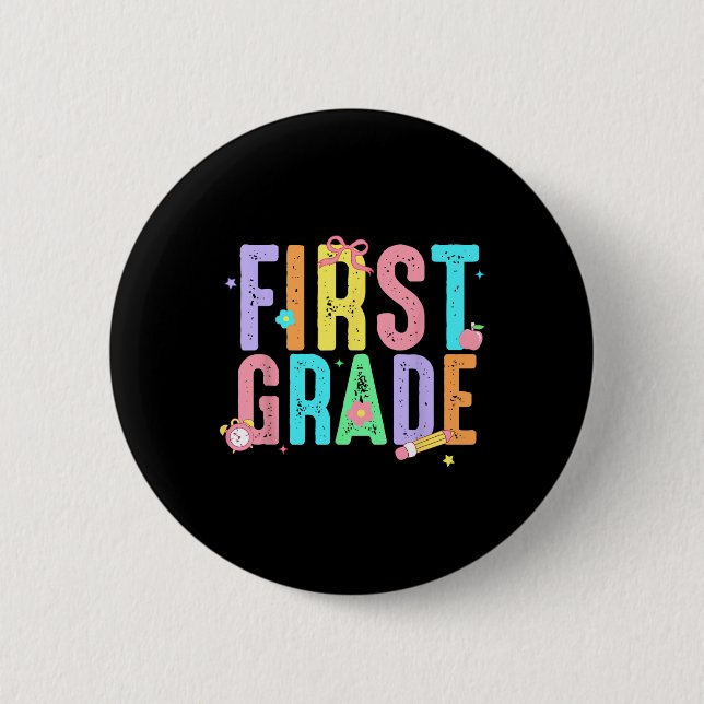 First Grade Coquette Bow Pencil First Day Ck To Sc 2 Inch Round Button (Front)