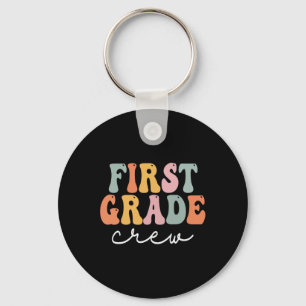 First Grade Crew Retro Groovy Vintage First Day Of Keychain
