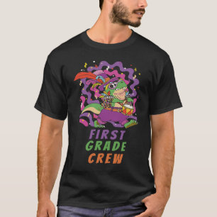 First Grade Crew School Kid & Teacher Mardi Gras D T-Shirt