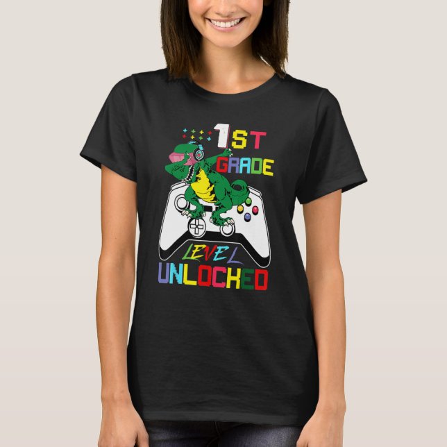 First Grade Dinosaur Dabbing Video Game Back To Sc T-Shirt (Front)