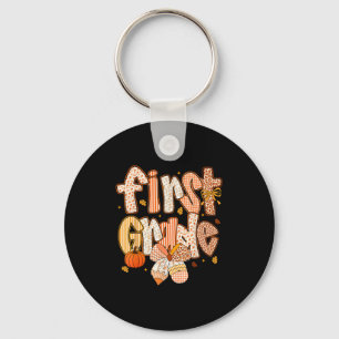 First Grade Fall Floral Coquette Bow Teachers Stud Keychain