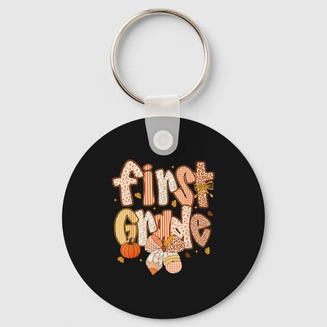 First Grade Fall Floral Coquette Bow Teachers Stud Keychain (Front)