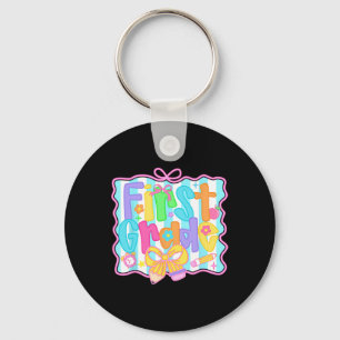 First Grade Girls Back To School Bow Cute Coquette Keychain