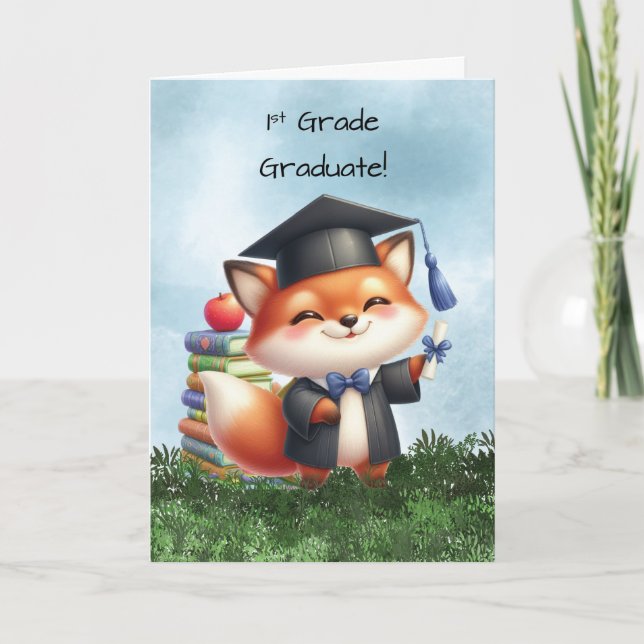 First Grade Graduation Boy Fox Congratulations Card (Front)