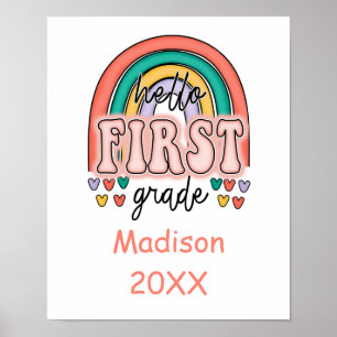 First Grade Hello 1st Grade Back To School Rainbow Poster