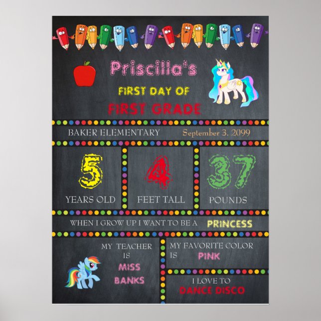 First Grade Kindergarten girl,chalkboard sign (Front)