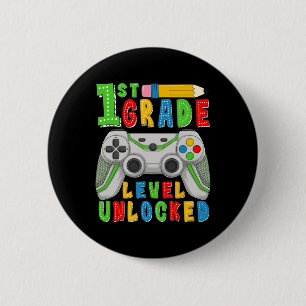 First Grade Level Unlocked Ck To School Gamer Boys 2 Inch Round Button