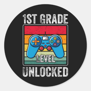 First Grade Level Unlocked Video Game Student Gift Classic Round Sticker