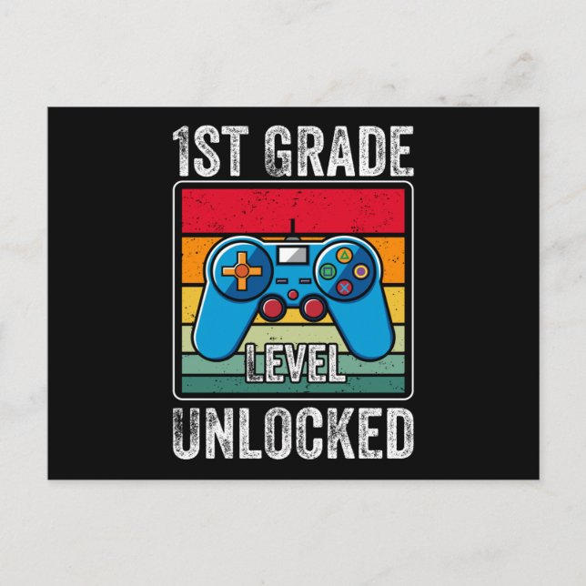 First Grade Level Unlocked Video Game Student Gift Postcard (Front)