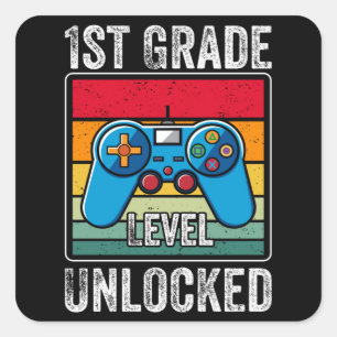 First Grade Level Unlocked Video Game Student Gift Square Sticker
