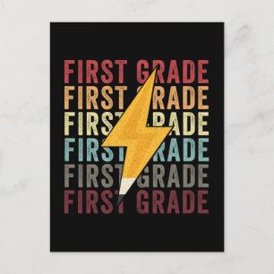 First Grade Lightning Bolt Pencil 1th Grade Holiday Postcard