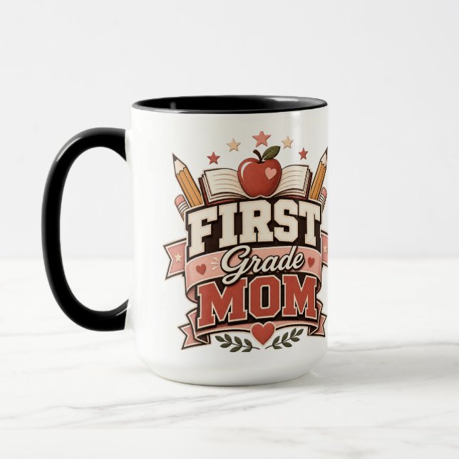 First Grade Mom Retro School  Design Mug (Left)