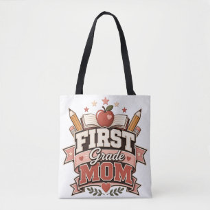 First Grade Mom Retro School  Design Tote Bag