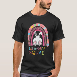 First Grade Rainbow Bunny Boy Girl Teacher Squad E T-Shirt