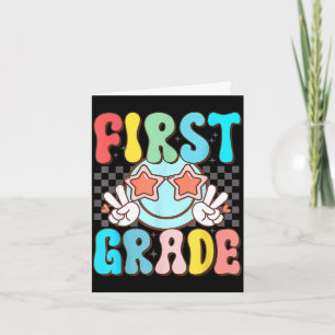 First grade retro groovy smile face 1st grade card