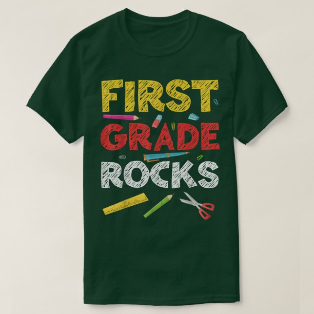 First Grade Rocks  1st Grade Back To School Shirt  (Design Front)