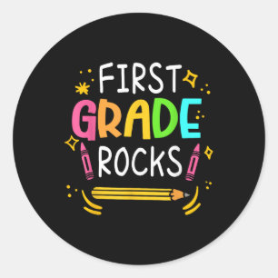 First Grade Rocks 1st Grade Kid First Day Of Schoo Classic Round Sticker