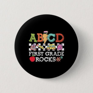 First Grade Rocks Pencil Lightning Teachers Rock G 2 Inch Round Button