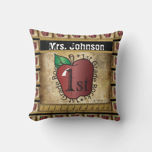 First Grade Rocks | Teacher Throw Pillow (Front)