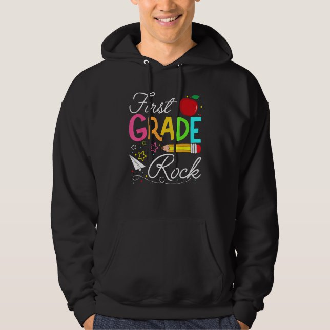 First Grade Rocks  Team 1st Grade Teacher Hoodie (Front)