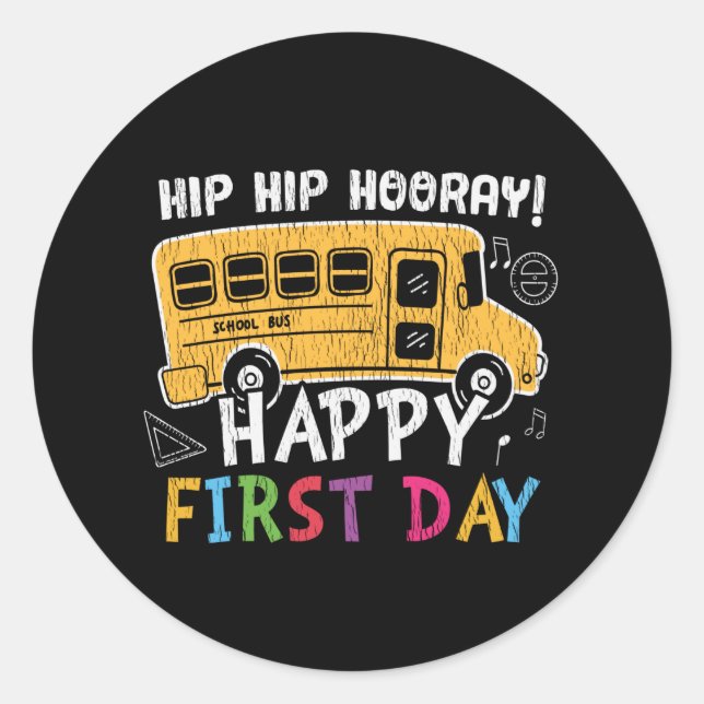 First Grade School Teacher Kids Back To School Bus Classic Round Sticker (Front)