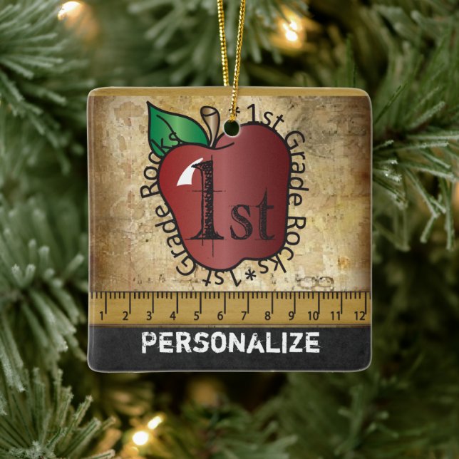 First Grade School Teachers Rock Ceramic Ornament (Tree)