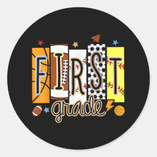 First Grade Sporty Vintage Back To School Boys Out Classic Round Sticker