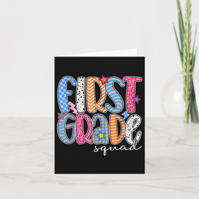 First Grade Squad 1st Grade Back To School Teacher Card (Front)