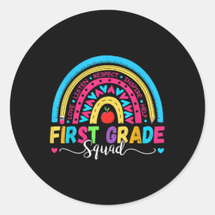 First Grade Squad Back To School Rainbow Boho 1st Classic Round Sticker