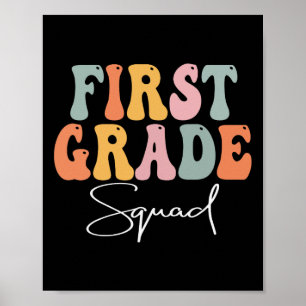First Grade Squad Retro Groovy Vintage First Day O Poster