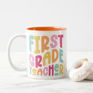 First Grade Teacher Colourful Text Two-Tone Coffee Mug