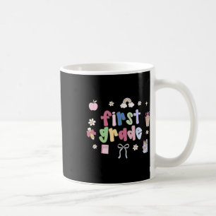 First Grade Teacher Doodle Coquette Bow Apple Back Coffee Mug