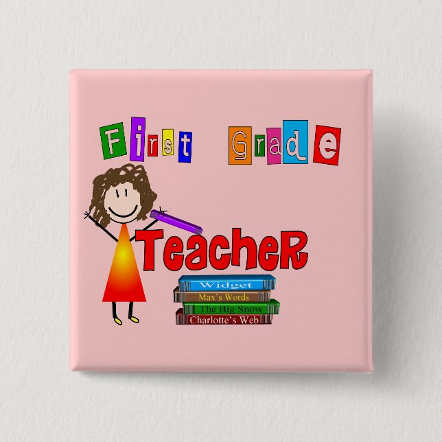 First Grade Teacher Gifts 2 Inch Square Button (Front)