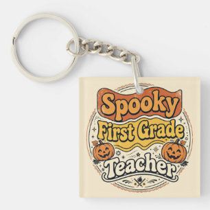 First Grade Teacher Halloween Shirt Spooky Teacher Keychain